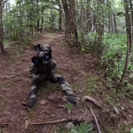 Prompt: a discord moderator captured on trail cam, leaked footage