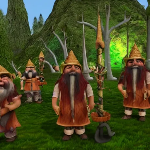 Prompt: a beatiful dwarven festival in a fertile green park with surreal elven nature, lots of gnome children, a gnome rock band concert and dwarven BBQ