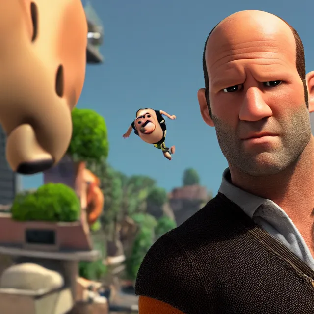 Prompt: jason statham as a pixar disney character from up 2 0 0 9 unreal engine octane render 3 d render photorealistic