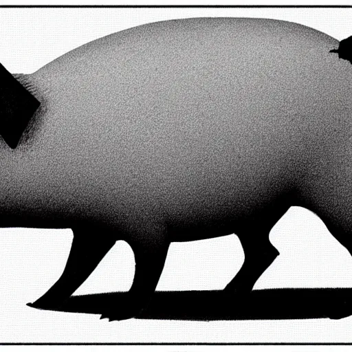 Image similar to walking pig wearing crown technical drawing