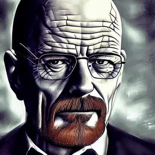 Image similar to walter white as a vampire, detailed digital art, painted by WLOP