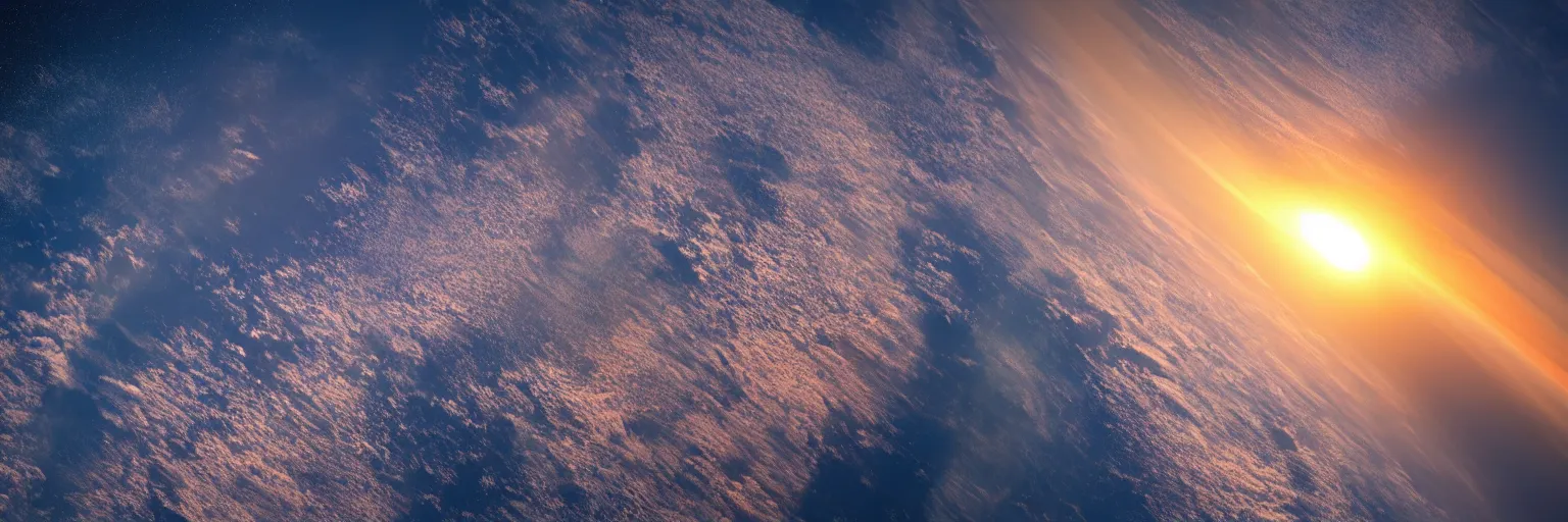 Prompt: a view of a sunset from low earth orbit, outer space is visible, photograph, space, cinematic, 4 k, detailed