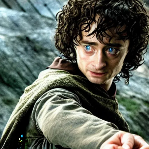 Image similar to Film still of (Daniel Radcliffe) as Frodo in Lord of the Rings: The Return of the King