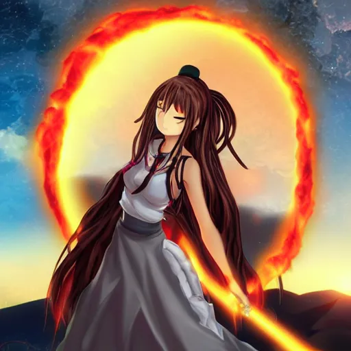 Image similar to anime goddess in lava