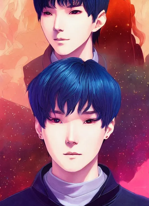 Image similar to aesthetic portrait commission of a of YOONGI is SPOCK + VEINY HANDS + hyperdetailed face at golden hour, safe for work (SFW). Character design by charlie bowater, ross tran, artgerm, and makoto shinkai, detailed, inked, western comic book art, 2021 award winning film poster painting