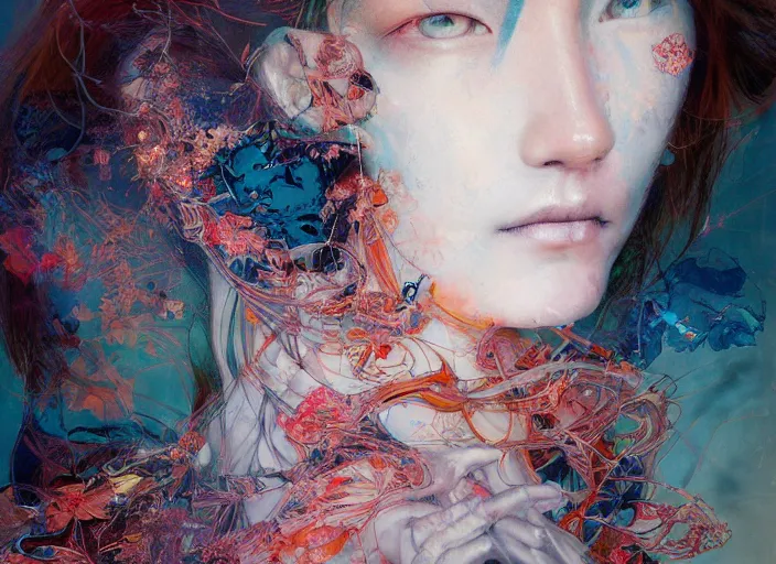 Image similar to monumental portrait soft light painted by yoshitaka amano, and erik jones, inspired by james jean, smooth texture, intricate oil painting, high detail illustration, sharp high detail, manga and anime 1 9 9 9