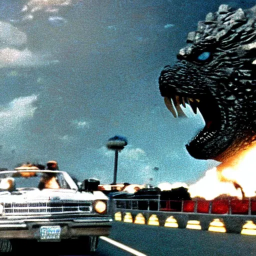 Prompt: a film still of Godzilla in Fear and Loathing in Las Vegas