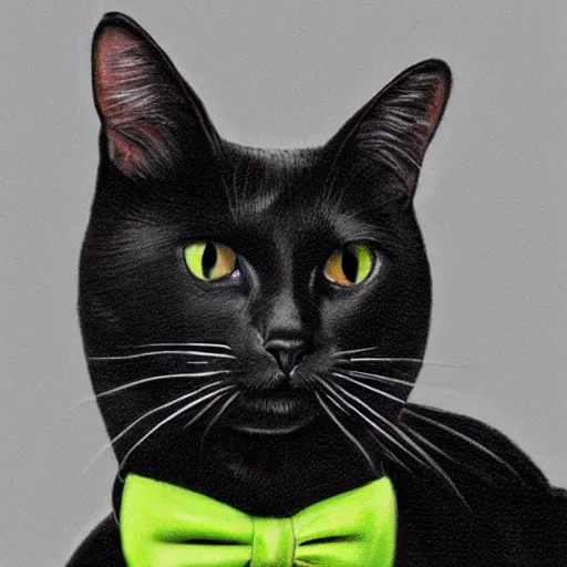 Image similar to a portrait of a beautiful black and white cat wearing a tuxedo with colorful bright green eyes, hd, 8k, hyper-realism,