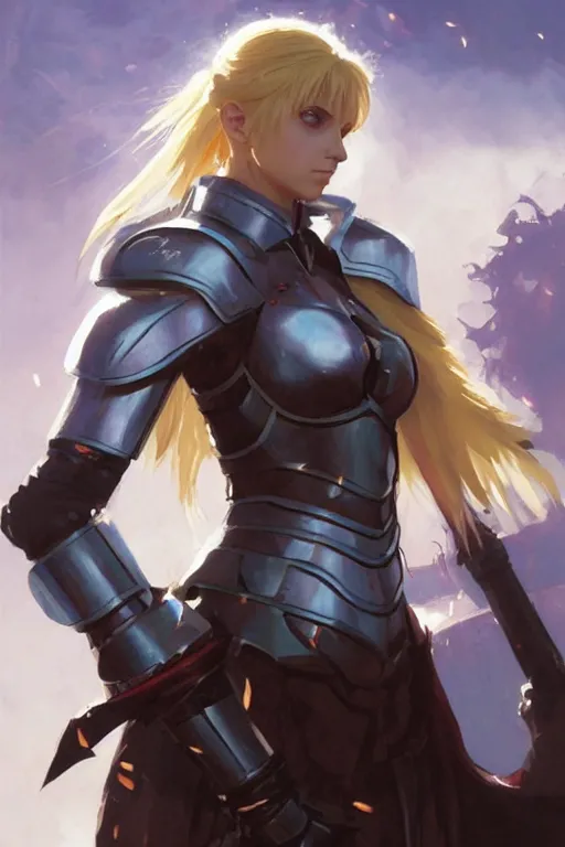 Prompt: epic pretty female saber fate stay night, portrait in armour by greg rutkowski and craig mullins