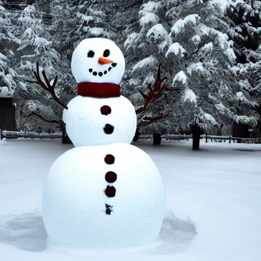 Image similar to photograph of snowman with the face of a school aged boy hd 8k