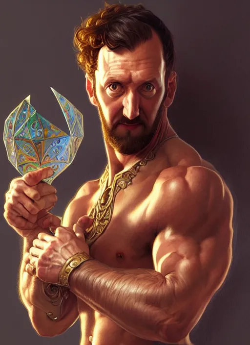 Prompt: portrait of alex horne, d & d, muscular! fantasy, intricate, elegant, highly detailed, digital painting, artstation, concept art, smooth, sharp focus, illustration, art by artgerm and greg rutkowski and alphonse mucha