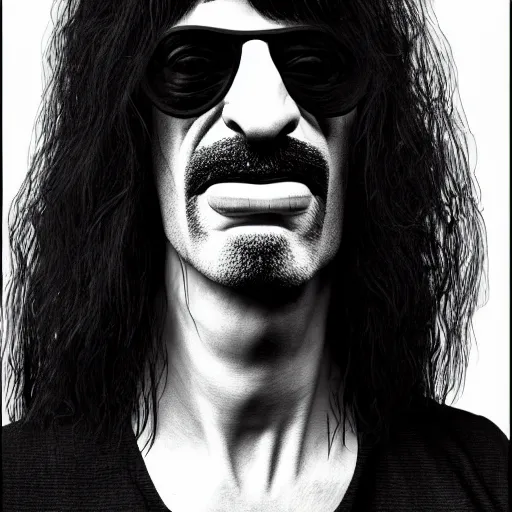 Image similar to The Lovechild of Joey Ramone and Frank Zappa, real life, hyperrealistic, ultra realistic, realistic, highly detailed, epic, HD quality, 8k resolution, body and headshot, front facing, front view, headshot and bodyshot, detailed face, very detailed face