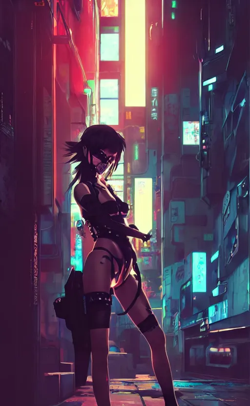 Image similar to cyberpunk anime girl sit in a night bar, cyberpunk oni mask, 3 / 4 shot, street night, beautiful face, grafity, arcane, detail, good face, pose model, concept art, in style of yoji shinkawa, pan ren wei, col price, atey ghailan, by greg rutkowski, aesthetic, digital painting, 3 d