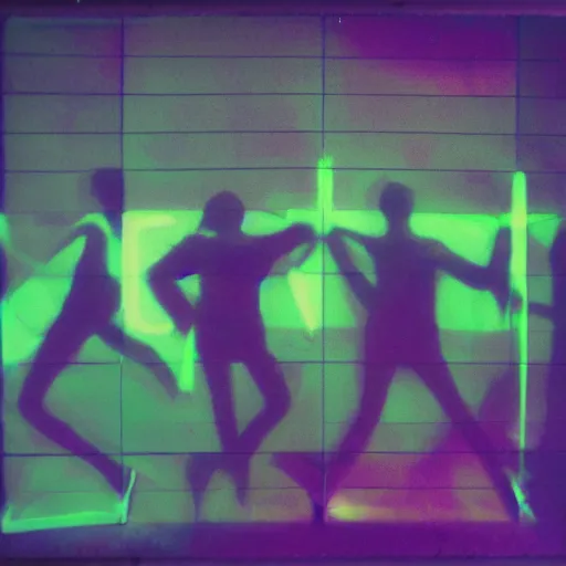 Image similar to Polaroid of LSD DREAM SIMULATOR, silhouettes, threes, rain, reflection, double exposure, dramatic low-key neon lighting, light painting