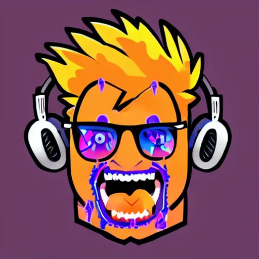 Image similar to svg vector sticker of absolutely insane-mad-scientist-villain, rocking out, wearing headphones, huge speakers, dancing, rave, DJ, spinning records, digital art, amazing composition, rule-of-thirds, award-winning, trending on artstation, featured on deviantart