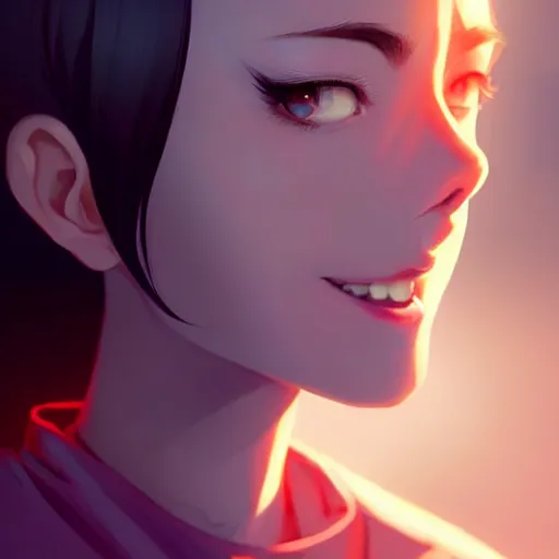 Image similar to youth sean young very slightly smiling, occlusion shadow, specular reflection, rim light, unreal engine, range murata, artstation, pinterest, art by hiroaki samura and ilya kuvshinov and rossdraws, intricate, highly detailed 8 k, art deco illustration, extremely beautiful shape of face, neck, shoulders eyes