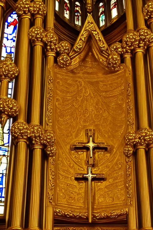 Image similar to photo inside a church, golden ornaments highly detailed