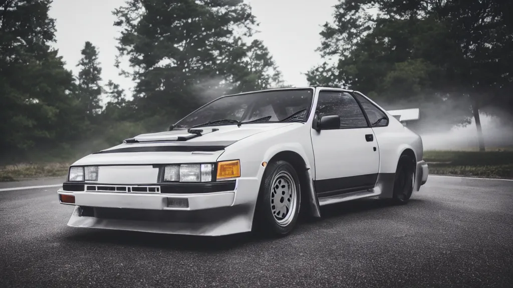 Image similar to a 1 9 8 3 takumi fujiwara's toyota ae 8 6 with carbon hood from initial d anime, cinematic, nikon d 7 5 0, long exposure, white balance, 8 k, led, lumen global illumination, fog, ray tracing reflections, fxaa, rtx, post - production