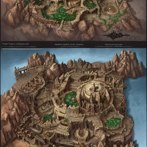 Image similar to dungeon map board concept d & d cave, top shot, desert, dices, vulcanic ground, monument, tribal hollows and build. hyper detailed, fantasy style art, highly detailed, digital painting, artstation, concept art, smooth, sharp focus, illustration, art by artgerm and greg rutkowski and alphonse mucha