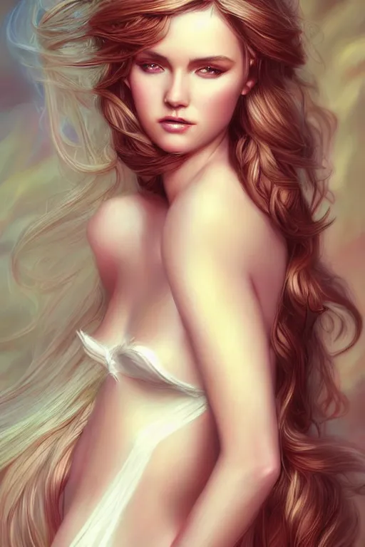 Image similar to Nearthendahl voluptous angels, fantasy, long hair, intricate, elegant, highly detailed, digital painting, artstation, concept art, smooth, sharp focus, illustration, art by artgerm and manara