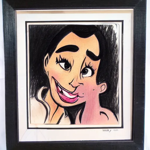 Image similar to milt kahl sketch of black hair cuban girl with dog nose