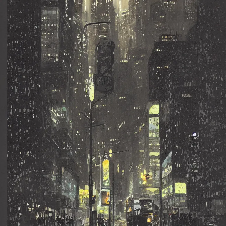 Image similar to dark city bus stop, the new yorker cover, very detailed,ArtStation