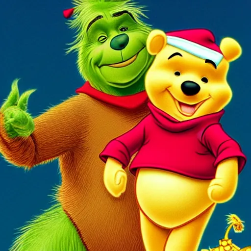 Prompt: winnie the pooh as the grinchfrom, winnie the pooh cast as the grinch