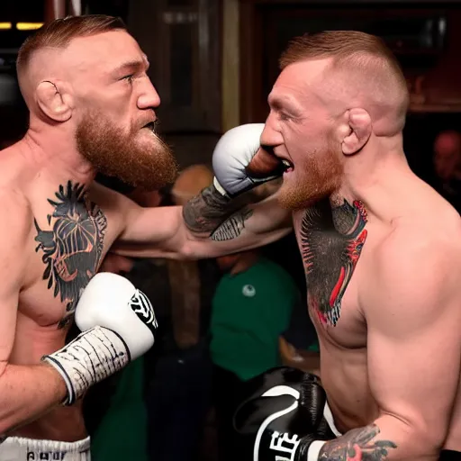 Prompt: conor mcgregor punching an old man in the pub