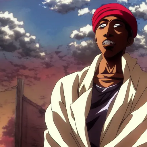 prompthunt: Tupac Shakur, screenshot from a 2012s anime