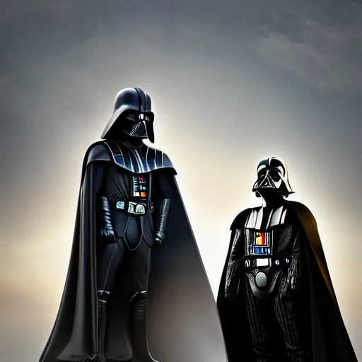 Prompt: portrait photo of Sauron and Darth Vader, 8K HDR.