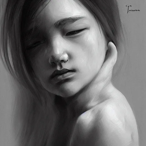 Image similar to human touch concept art oil painting, black and white, by jama jurabaev, minimally detailed, brush hard, artstation