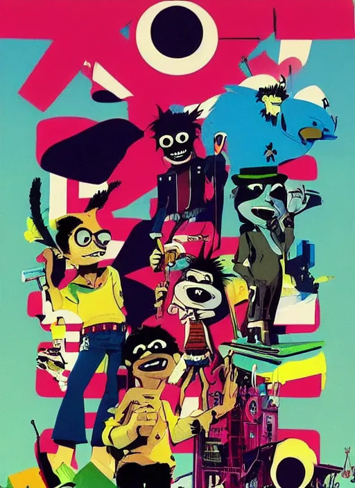 Prompt: gorillaz, official art by jamie hewlett