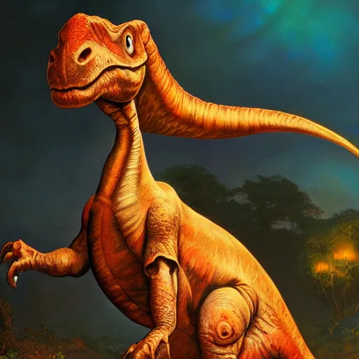 Image similar to An ultra realistic portrait painting of Yoshi the Dinosaur wearing his saddle in the style of Frank Frazetta, 4k, Ultrarealistic, Highly Detailed, Dark Fantasy, Epic Lighting