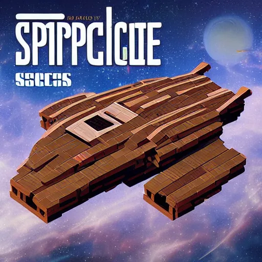 Prompt: spaceship made of bricks, cover art, sci-fi