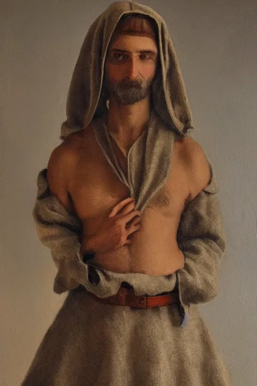 Prompt: Slavic Cynocephaly , woolen torso in medieval clothes, oil painting, hyperrealism, beautiful, high resolution, trending on artstation,