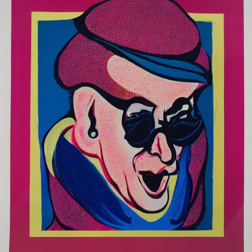 Image similar to individual screaming dame edna everage silk screen francis bacon