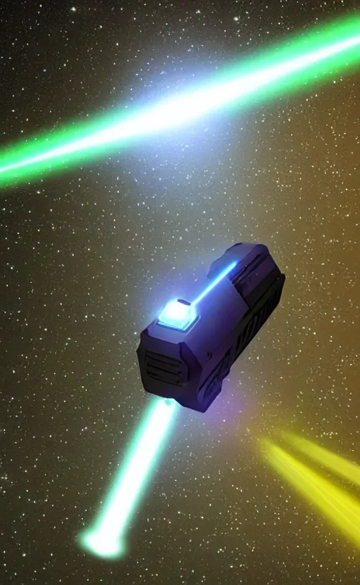 Image similar to “ geometric laser gun, floating in dark space ”