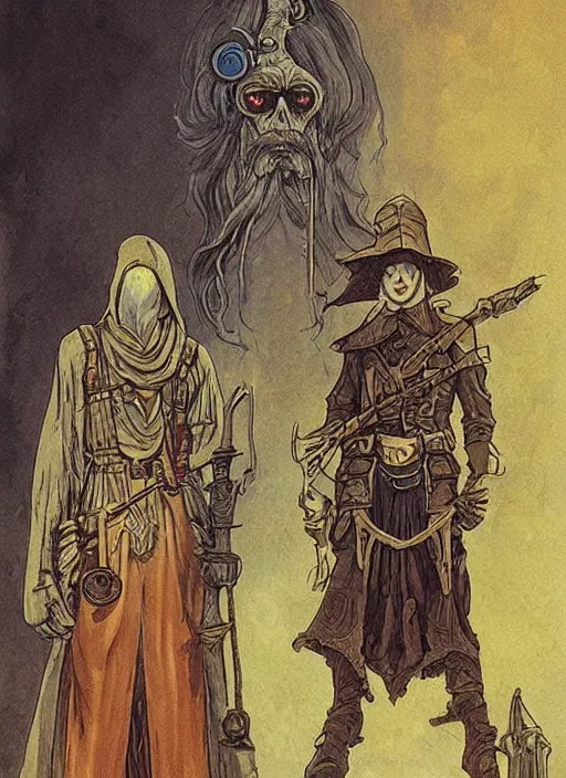 Prompt: high fantasy steampunk cultist portrait by moebius