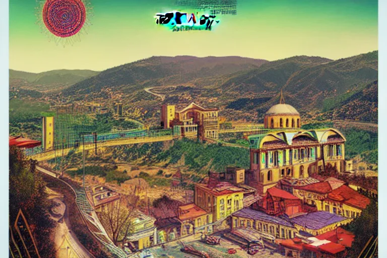 Image similar to tbilisi poster art, solarpunk, cinematic