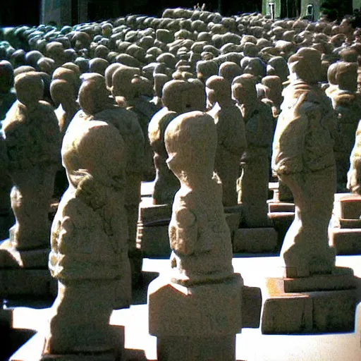 Image similar to Beautiful colored-photo cameraphone 2005 soft liminal Photograph of army of statues