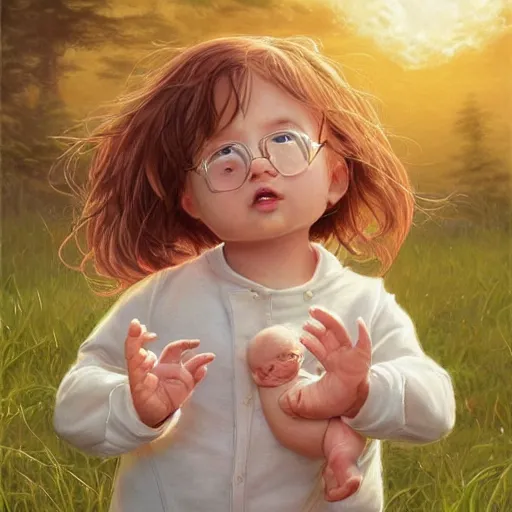 Prompt: clear portrait of human babies, adorable appearance!!!, golden hour, happy apearance, cottagecore!!, background hyper detailed, character concept, full body, dynamic pose, intricate, elegant, highly detailed, digital painting, artstation, concept art, smooth, sharp focus, illustration, art by artgerm and greg rutkowski and alphonse mucha