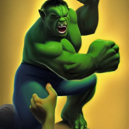 Image similar to A ferret as The Hulk, white background, Digital painting