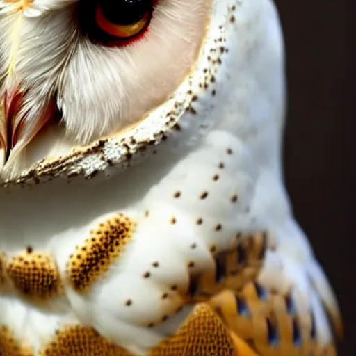 Prompt: a close up portrait of a barn owl's face altered by sickness