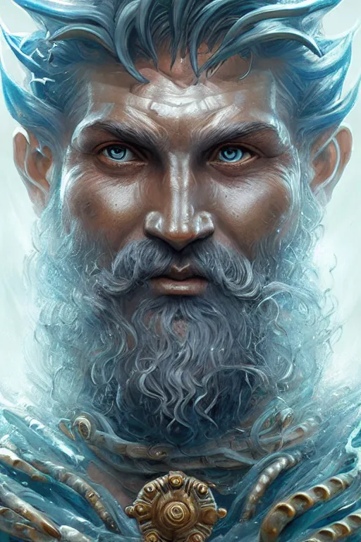 Image similar to poseidon humanoid god of the sea, trident, highly detailed, d & d, fantasy, highly detailed, digital painting, trending on artstation, concept art, sharp focus, illustration, art by artgerm and greg rutkowski and magali villeneuve