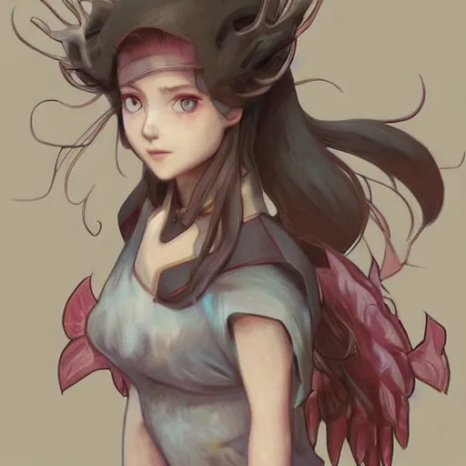 Image similar to Lucardio pokemon Gajinka as a small human girl , highly detailed, digital pencil painting, anime, cartoonish, hybrid human / anthro, monster girl, sharp focus, illustration, art by artgerm and greg rutkowski and alphonse mucha