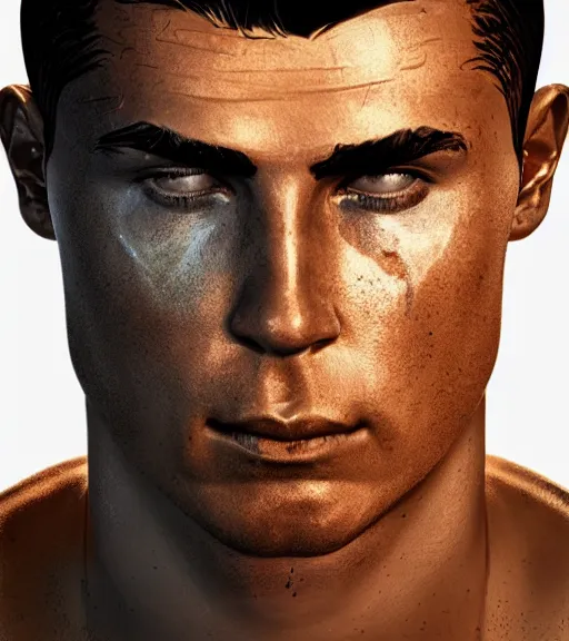 Image similar to glowwave portrait of cristiano ronaldo from borderlands 3, au naturel, hyper detailed, digital art, trending in artstation, cinematic lighting, studio quality, smooth render, unreal engine 5 rendered, octane rendered, art style by klimt and nixeu and ian sprigger and wlop and krenz cushart.