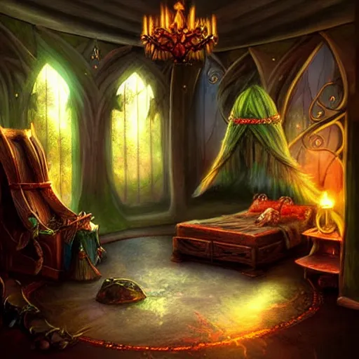 Prompt: fantasy art elven girl bedroom