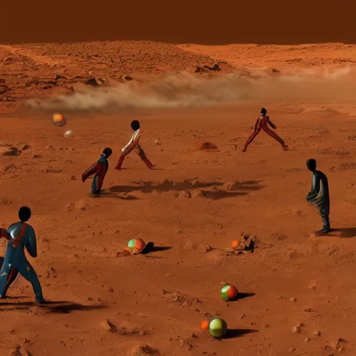 Prompt: astronauts playing kabadi on mars. highly detailed photorealistic trending on art station.