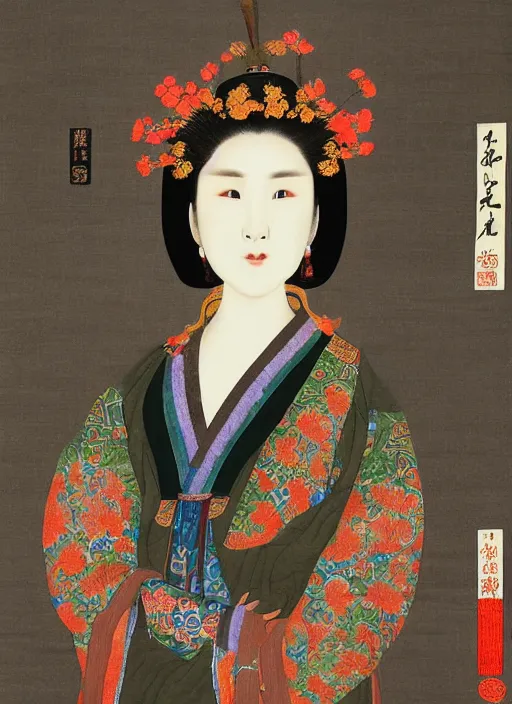 Prompt: the beautiful woman of chu state, yu ji, poppy, by wu daozi, tang yin, gu kaizhi