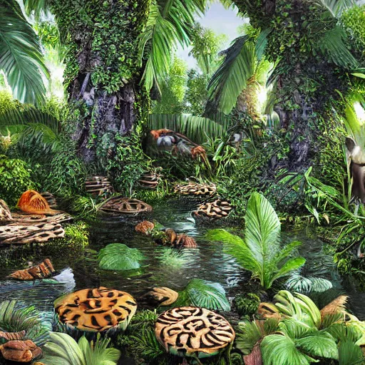 Prompt: jungle cakes, ultra realistic, ultra detailed, lush, beautiful, digital art,